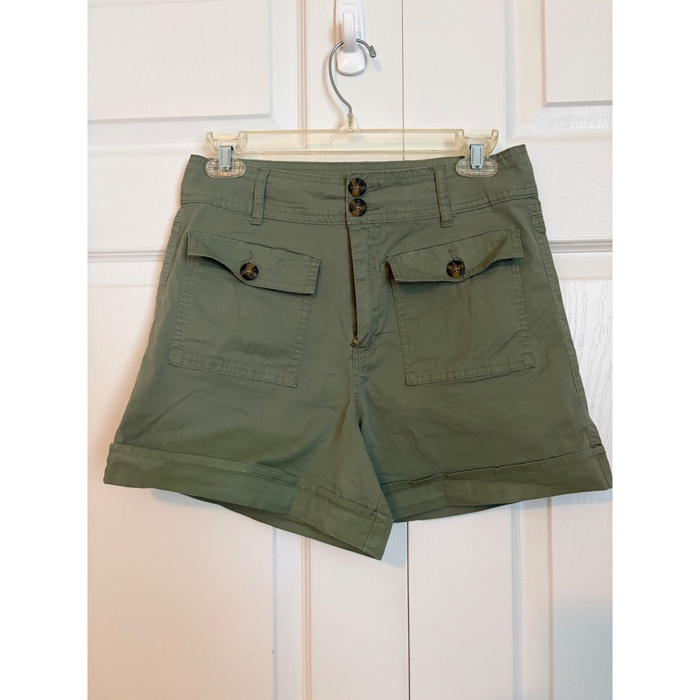 Kensie Jeans Womens Olive Green High Rise Utility Cargo Shorts Size 6 28